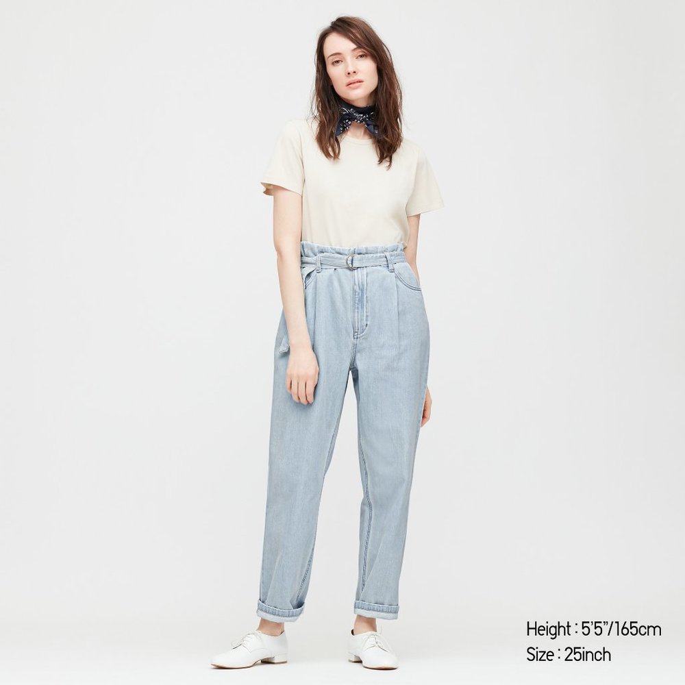 HIGH WAIST BELTED PLEATED JEANS SZ 32